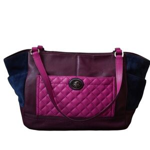 Coach Multicolor Quilted Leather Shoulder Bag in Fuchsia, Burgundy & Navy